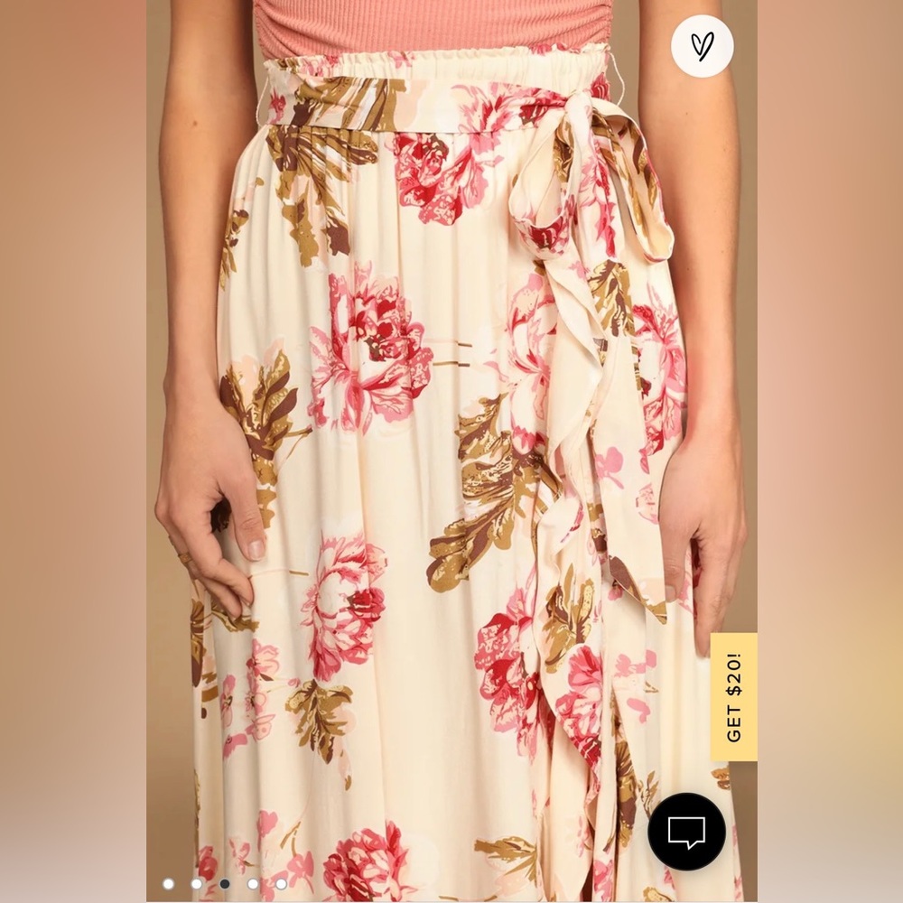 ❤️Lulu's Floral High Low Skirt in Cream and Pink - Picture 4 of 5